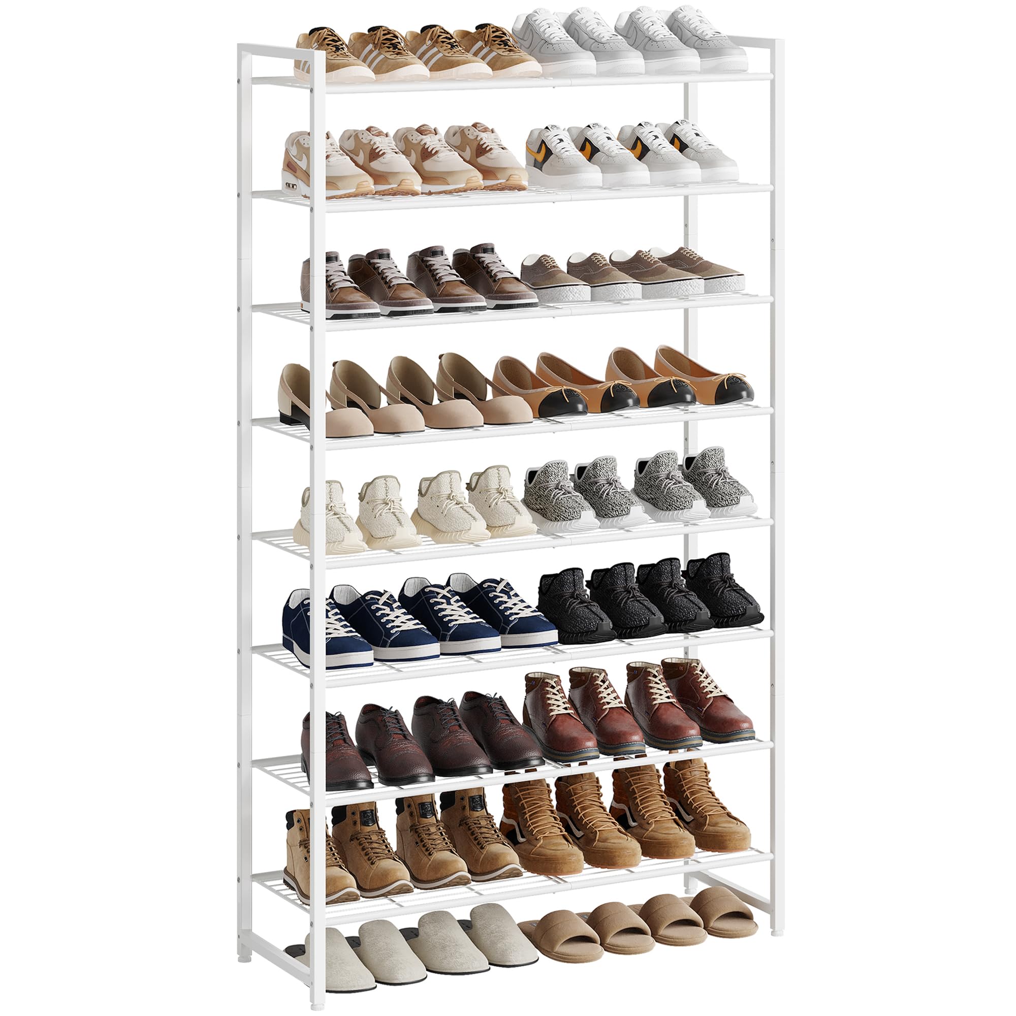 Photo 1 of Nunsino Shoe Rack for Closet, Metal Shoe Organizer, 8 Tier Garage Shoe Rack Max Holds 40 Pairs,Shoe Storage Shelf,Entryway, White