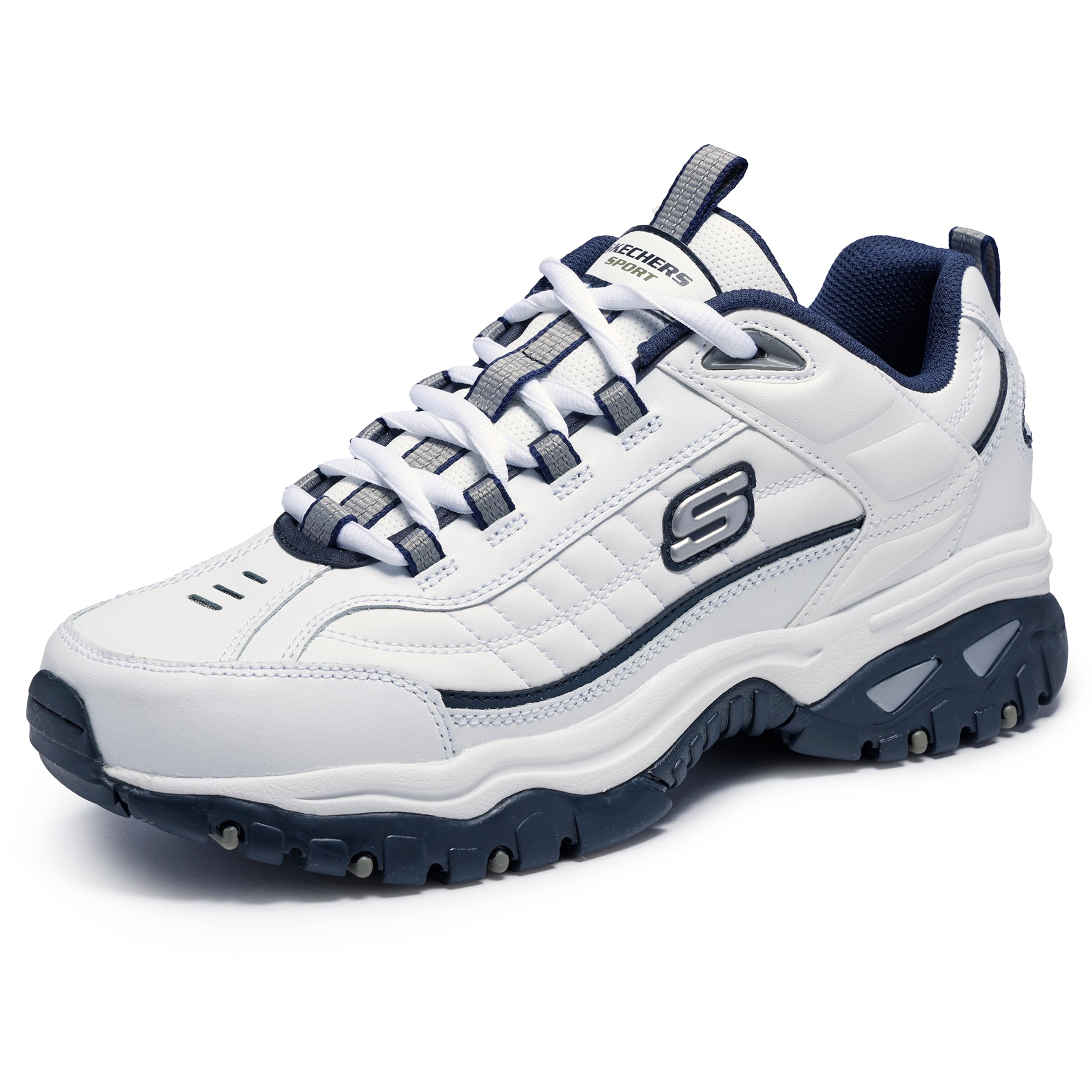 Skechers Energy Afterburn - Zapatillas para correr para hombre, color blanco/azul marino, 6,5 mediano