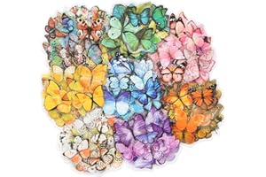 Knaid Butterfly Stickers Set (320 Pieces) Transparent Colorful Butterflies Resin Stickers Decals for Nature Scrapbook Supplies Junk Journal Bullet Journals Planners Laptops Paper Crafts