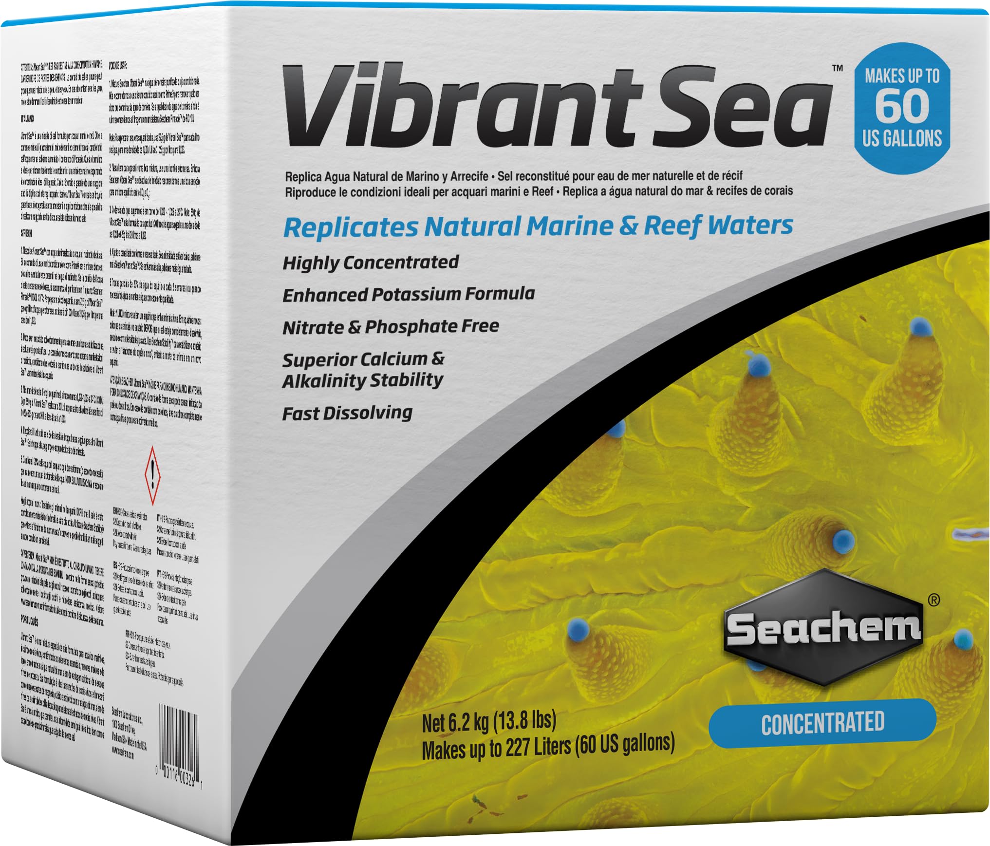 Seachem Vibrant Sea- Highly Concentrated Synthetic Sea Salt 60 Gallons (326)