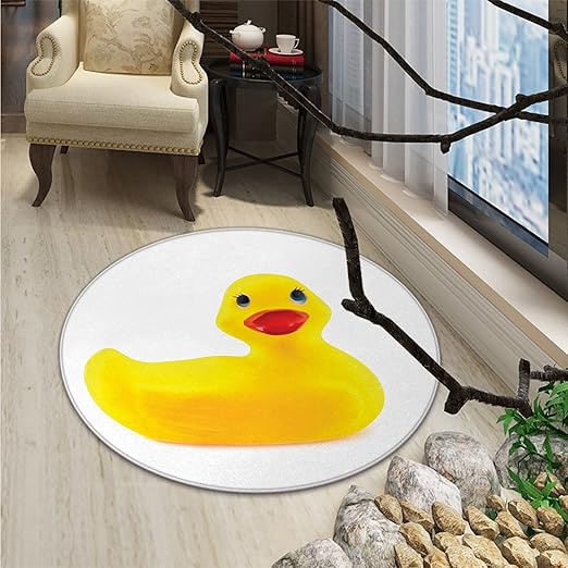 Rubber Duck Small Round Rug Carpet Yellow Squeak Ducky Toy Fun