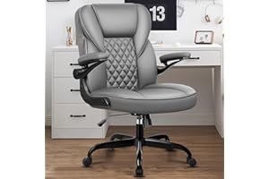 Brick Attic Office Chair Executive Desk Chair PU Leather Swivel Computer Task Chair with Adjustable Height Lumbar Support Padded Flip Up Armrests Home Office Gray