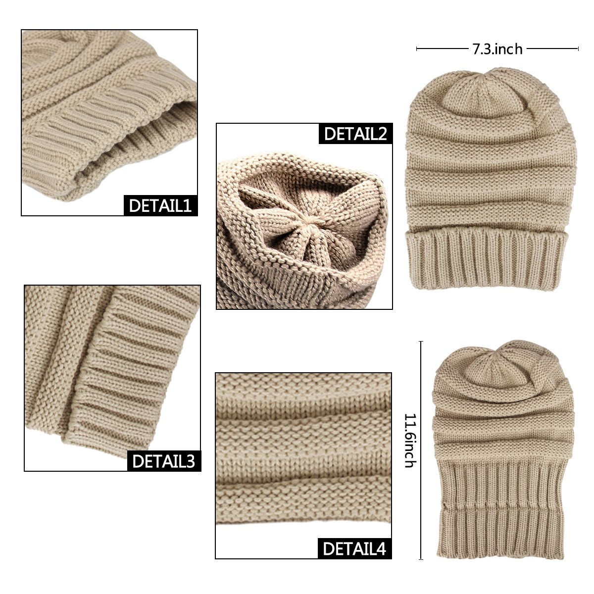Aszune Warm Beanie Cap Oversized Knitting Hat Unisex Wool Cap (Beige)