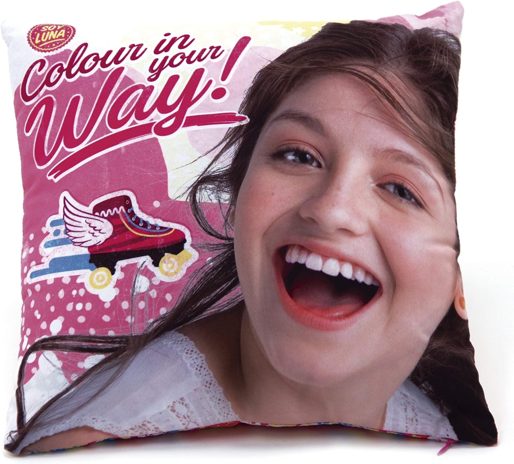 SOY LUNA Paw Patrol Cushion, 35 x 35 x 4cm - Blue, polyester, pink/white, 35 x 3 x 35 cm