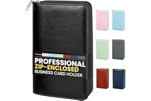 Sooez Zip-Enclosed Business Card Holder Organizer, Professional Credit Card Case Book for Women Men, 240 Capacity, Premium Vegan Leather Gift Card Organizer Storage File, Business Card Wallet, Black
