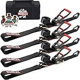Vehiclex Combo Axle Tie Down Straps 4PK — 2"x9.5ft Integrated Heavy Duty Car Hauler Straps with Double J-Hooks for Trailers, Cars & UTVs