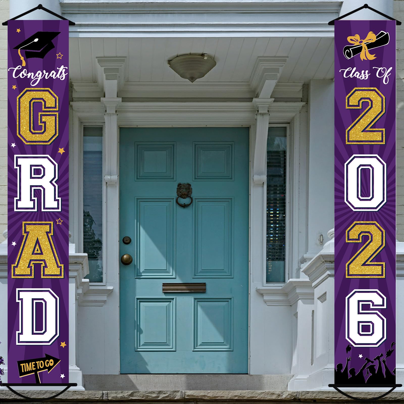 2023 Graduation Banner Class of 2023 Congrats Grad Porch Sign Party Decorations Supplies Welcome Hanging Door Decor for Indoor Outdoor(Purple)