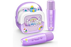 DELIGHKIDZ Mini Karaoke Machine for Kids Girls: Unicorn Portable Bluetooth Speakers With 2 Wireless Mic Toys for Girls age 4-6 7 8 9 Years Old Girl Christmas Birthday Gifts for 5 6 7 8 9 10 11 Years Teens Purple