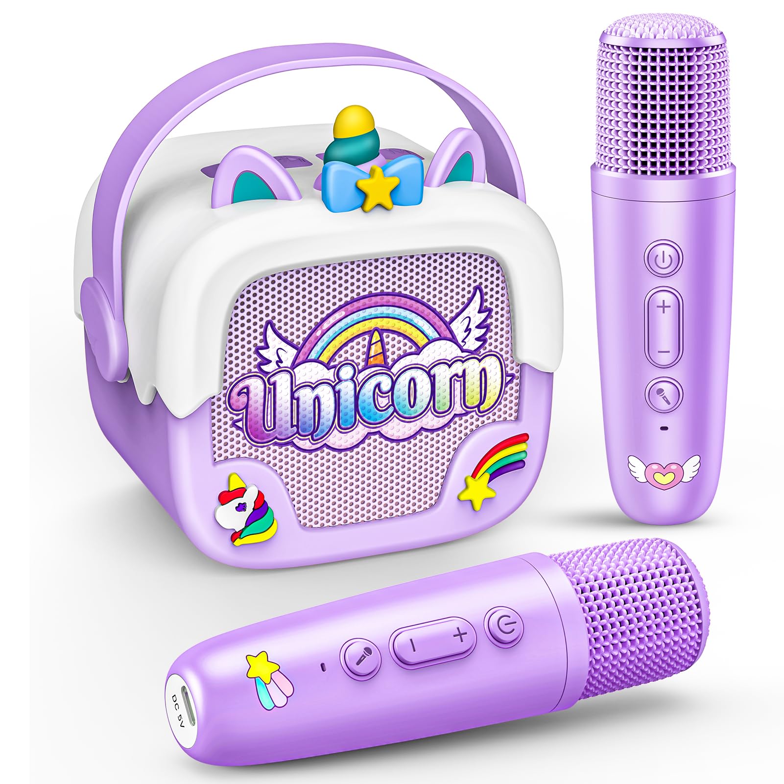 Mini Karaoke Machine for Kids Girls: Unicorn Portable Bluetooth Speakers with 2 Wireless Mic Toys for Girls Age 4-6 7 8 9 Years Old Girl Easter Birthday Gifts for 5 6 7 8 9 10 11 Years Teens Purple