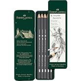 Faber-Castell 5 Piece Quality Water-Soluble Graphite Aquarelle Pencils in a Tin, Including HB, 2B, 4B, 6B and 8B, Grey