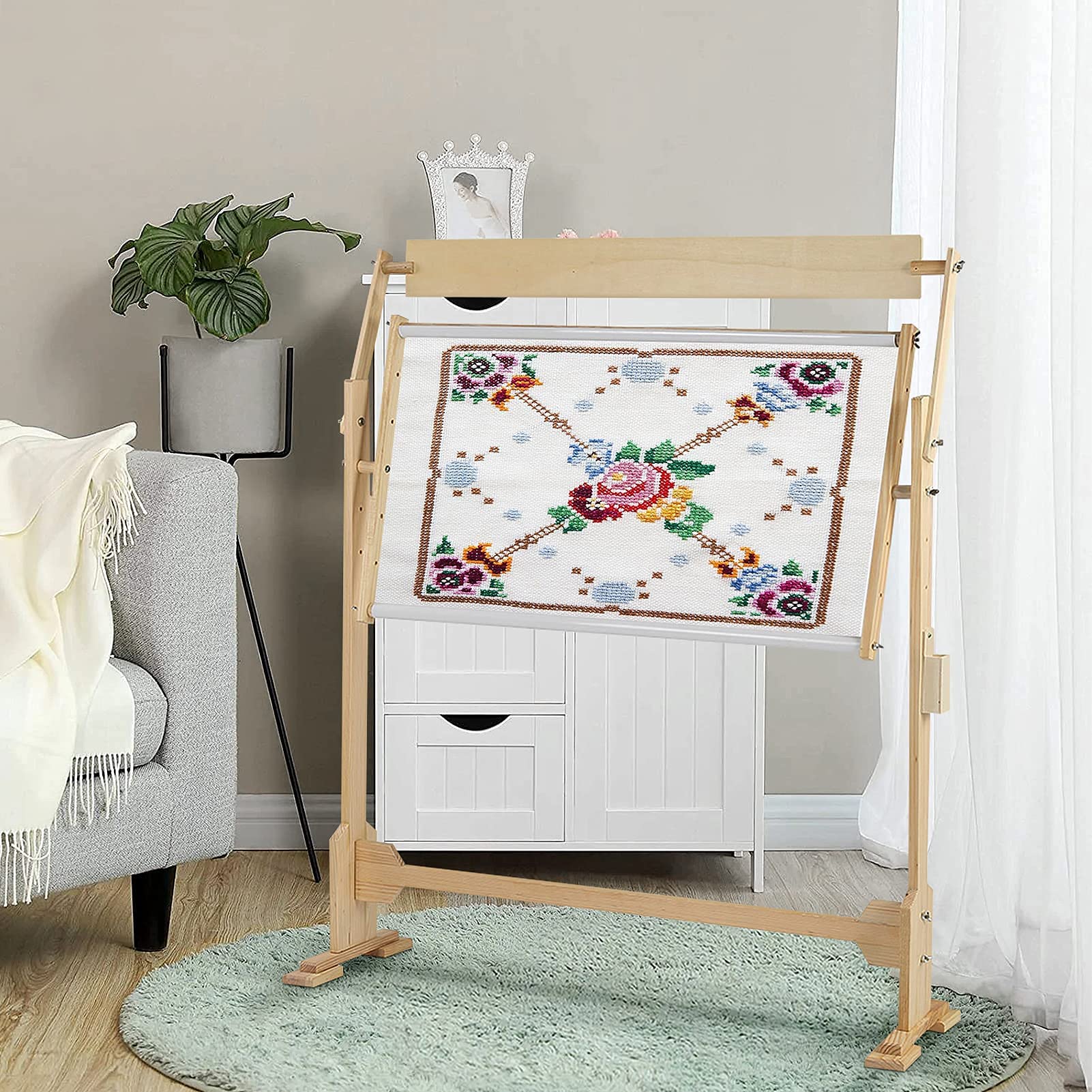 Ejoyous Embroidery Cross Stitch Frame Stand, Large 360°Adjustable Embroidery Wood Stand, Sturdy Thick Hardened Wood Cross Stitch Rack for Cross Stitch Needle Work(75 x 40 cm)