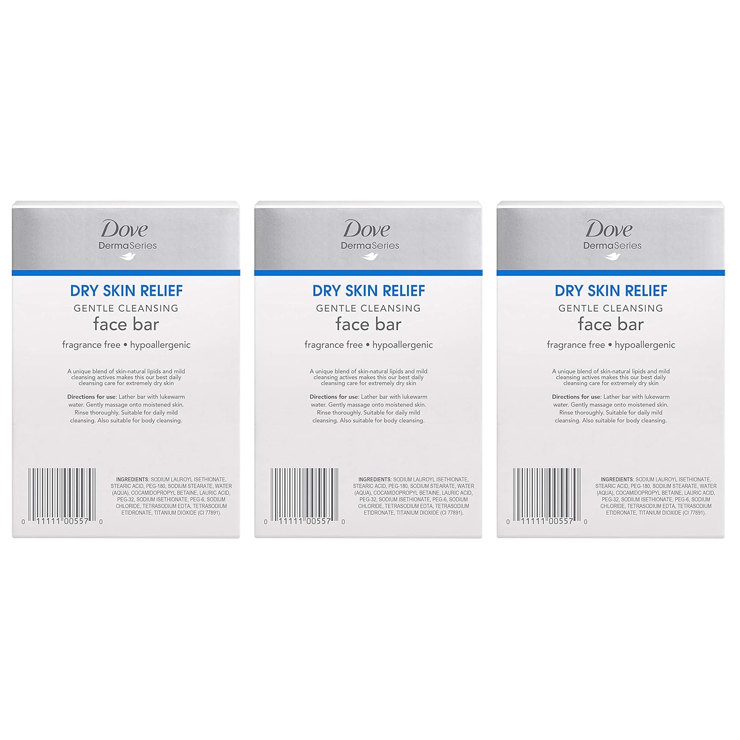 Dove DermaSeries Fragrance-Free Facial Cleansing Bar, for Dry Skin, 3.52 oz, 6 Bar: Beauty
