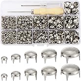 YORANYO 1220 Pcs Assorted Sizes Studs for Clothing Leather Rivets Round Dome Studs and Spikes Prong Studs Kit for Leather Craft Clothing Belts Bags Shoes Bracelets Dog Collar Accessories (Silver)