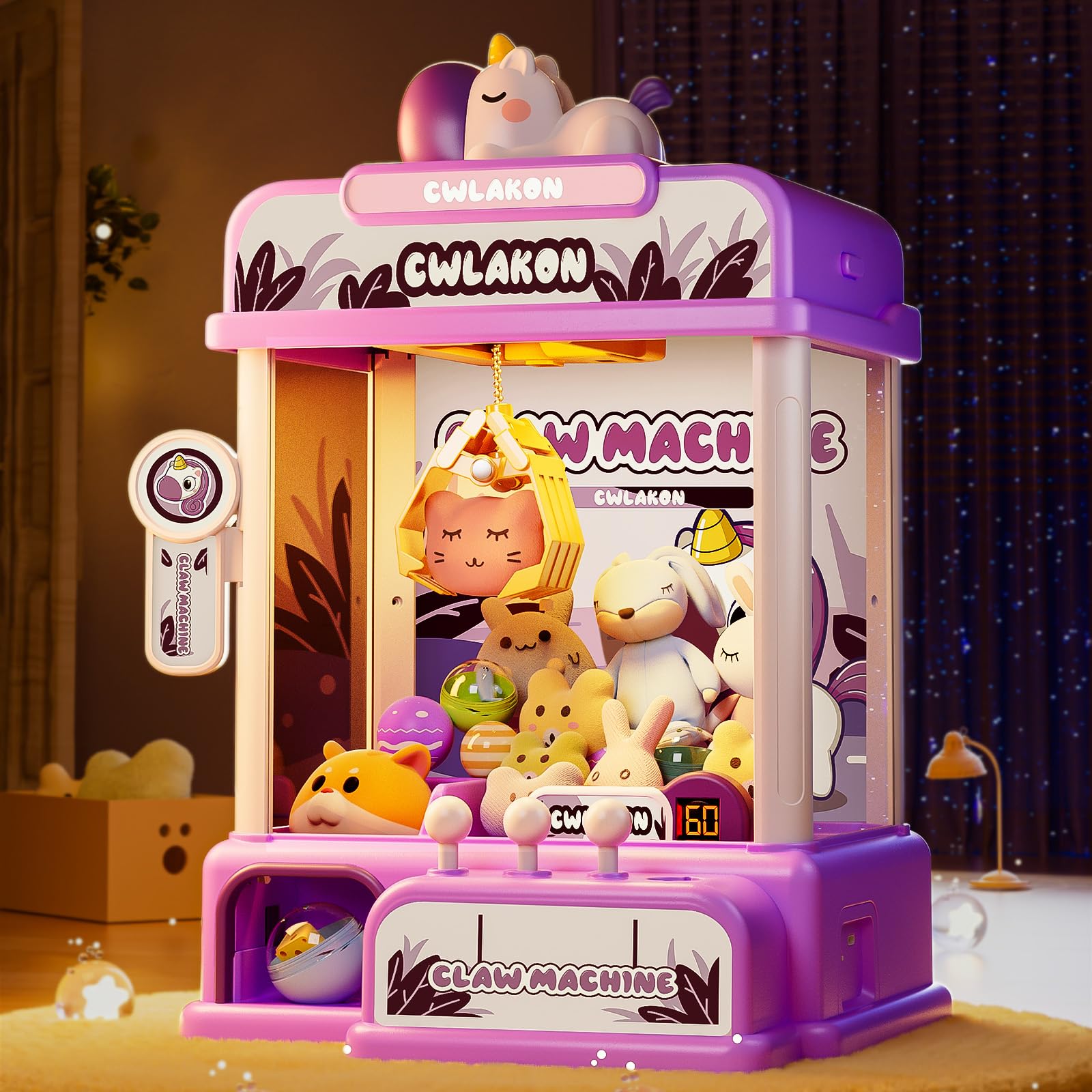 Photo 1 of CWLAKON Claw Machine for Kids, Mini Vending Machine Unicorns Toys with Sound for Girls Age 3+, Candy Grabber Prize Dispenser Machine Arcade Games with Mini Plush Toys, Christmas Birthday Gifts