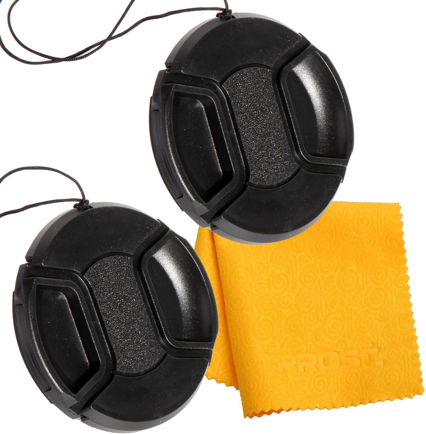 PROST 2 Pcs Center Pinch Lens Cap and Cap Keeper Leash Bundle with Microfiber Cleaning Cloth for Canon Nikon Sony DSLR Camera (62mm)