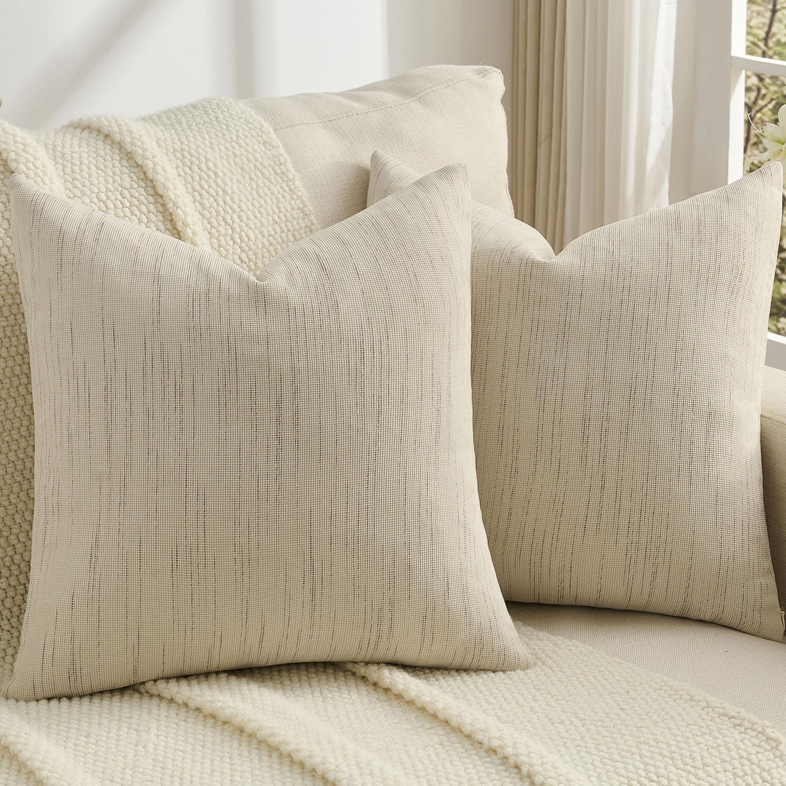 FUTEI Beige Chenille Throw Pillow Covers 22x22 Inch Set of 2,Soft & Cozy Meteor Dotting Textured Cushion Cases,Modern Home Decor for Couch Living Room