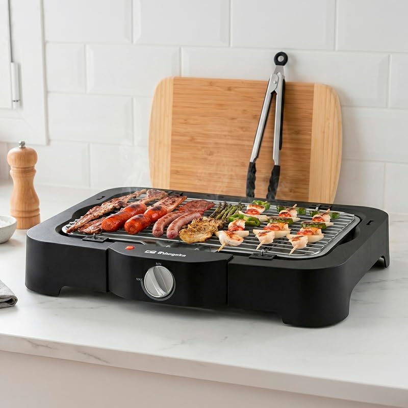 BCT 5000 Barbacoa Eléctrica, Acero Inoxidable, 2300W, 51,2 x 33 x 13,6 cm, Regulador de Temperatura, Rejilla Extraíble