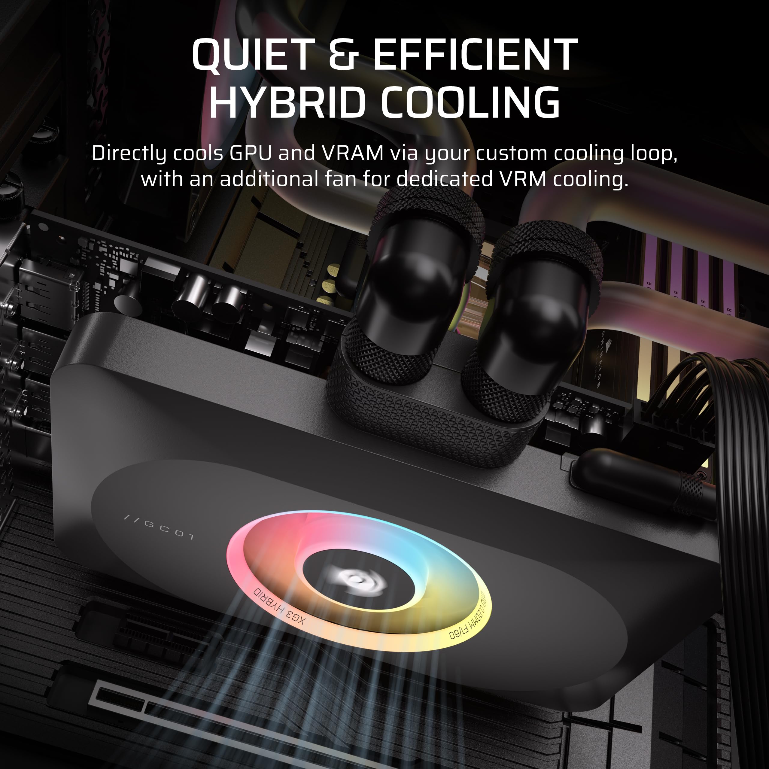 CORSAIR XG3 RGB HYBRIDER GPU-Wasserblock – Hybride Custom-Kühlung, Kompatibel mit 5080, 5070 Ti, & 5070-GPUs, 18 einzeln ansteuerbare RGB-LEDs, iCUE LINK, Integrierter Temperatursensor – Schwarz 4