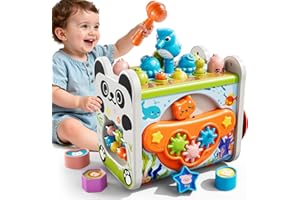 XINNOVEL 6-in-1 Montessori Toys for 3 Year Old, Hammering Pounding Toy with Xylophone, Number Maze, Spinning Gear, Shape Sorting, Spinning Fun, Birthday Gifts for Boys Girls 2+ Year Old