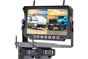 DOHONEST FHD 1080P Digital Wireless Dual Backup Camera 7'' DVR Monitor Kit Split Screen for Trailer/RV/Truck/Camper Rear/Side/Front View Camera Night Vision IP69K Waterproof Driving/Reversing Use