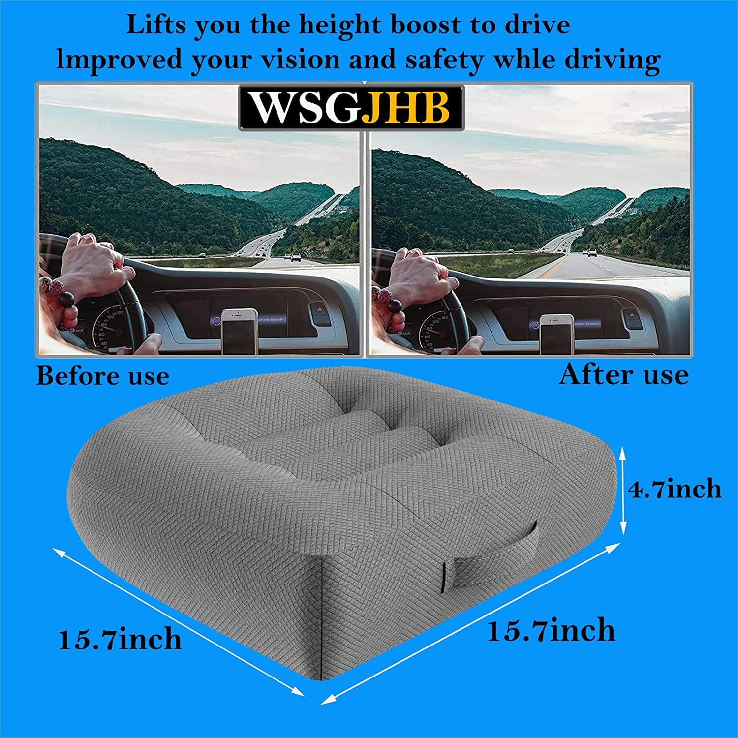 Adult Booster Seat Cushion, Car Seat Cushions for Short People/thick Office Chair Booster Seat Increase Field ​of View, for Trucks, Car, Office Chair, Home, Wheelchair,angle Lift Seat Cushion (grey)