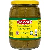 TAZAH Grape Leaves in Jar, California Style, Product of Turkey, Drained Wt 16oz / 454g for Dolma, Dolmades, Warak Enab &amp; Yaprak Sarma