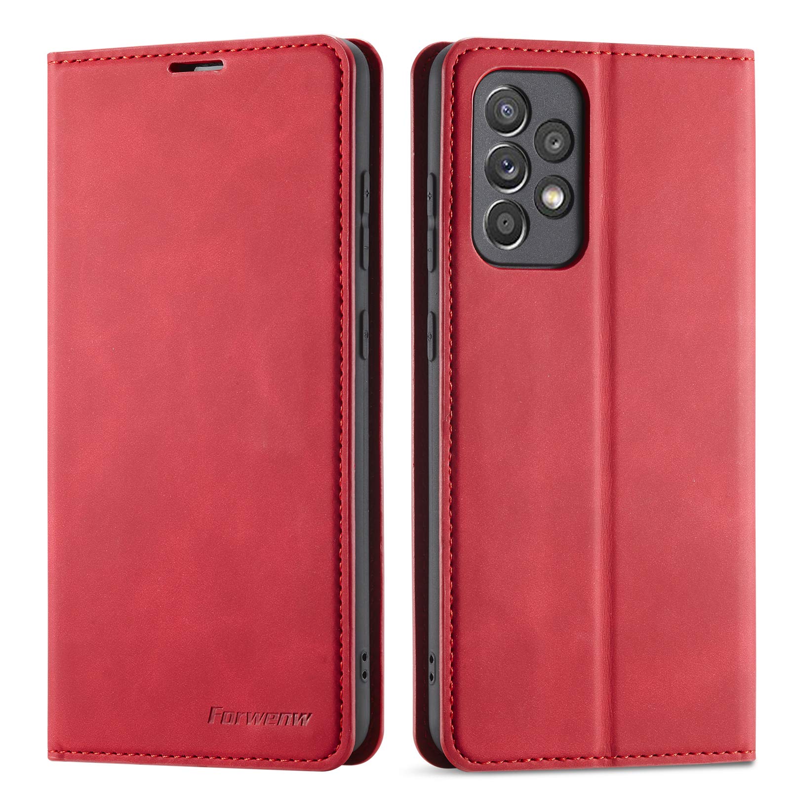 QLTYPRI Case for Samsung Galaxy A72, Premium PU Leather Cover TPU Bumper with Card Holder Kickstand Hidden Magnetic Adsorption Flip Wallet Case Cover for Samsung Galaxy A72 - Red