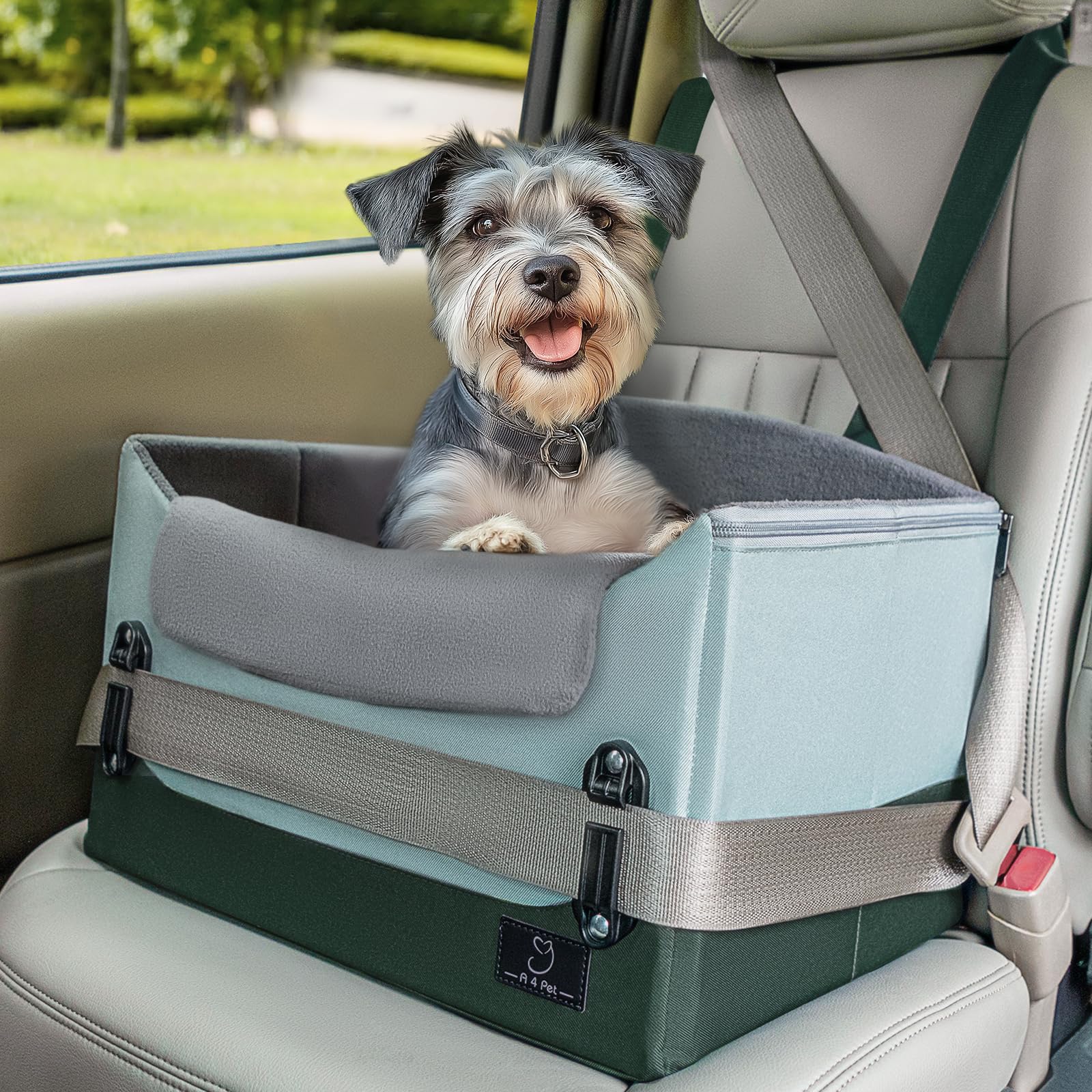 A4Pet Small Dog Car Seat for Small Dogs - Dog Booster Car Seat for Small Dogs Under 25, Portable Dog Crate for Car Seat with Patent Buckles, Clip-On Safety Leash, Pet Travel Carrier, Fits Most Cars Image
