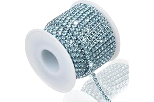 DROPOWER 4MM Crystal Rhinestone Close Chain Trim 10 Yards Rhinestone Banding Claw Cup Chain for Sewing Crafts, DIY Decoration, Jewelry, Clothing, Shoes Lake Blue