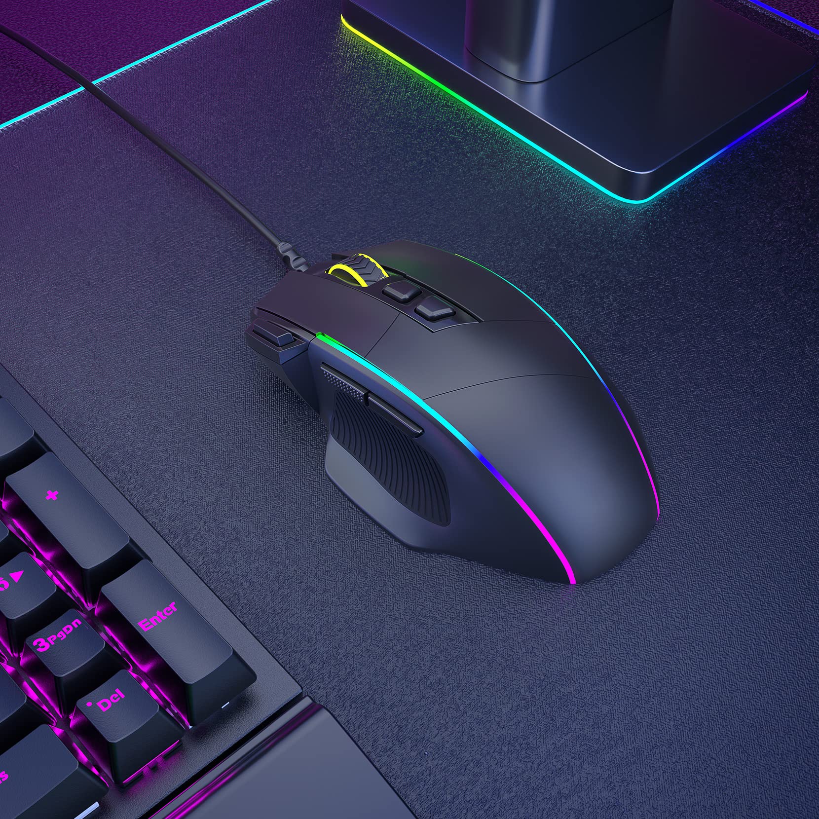 Dacoity Gaming Maus, Gaming Mouse mit 8 Programmierbare Tasten und Einstellbar 8000 DPI, RGB Beleuchtung PC Maus mit Kabel,USB-Wired Mouse mit Feuertaste ergonomisches für MMO,FPS,MOBA,Windows,PC,Mac 7