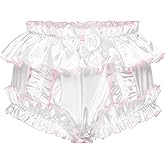 Satini Sissy Frilly Ruffled Silky Satin Full Coverage Adult Diaper Cover Briefs Lingerie Underwear Panties