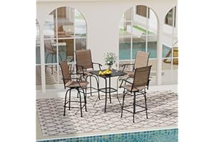VICLLAX 5 PCS Outdoor Patio Swivel Bar Set, Outdoor Dining Set with 4 Swivel Bar Stools and 1 Outdoor Square Table with Umbrella Hole for Backyard Garden Deck, Black
