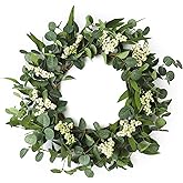 FENYUAN Wreaths for Front Door, 20" Artificial Eucalyptus Wreath, White Berry Greenery Wreath for Front Door Window Porch Wedding Farmhouse Garden Party Wedding Decor Spring Summer - Indoor/Outdoor