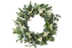 FENYUAN Wreaths for Front Door, 20" Artificial Eucalyptus Wreath, White Berry Greenery Wreath for Front Door Window Porch Wedding Farmhouse Garden Party Wedding Decor Spring Summer - Indoor/Outdoor
