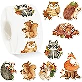 JarThenaAMCS 1000 Pcs Fall Woodland Animal Stickers Roll Autumn Forest Animals Self Adhesive Decals Seasonal Envelope Seals for DIY Scrapbook Craft Party Gift Favors Decor