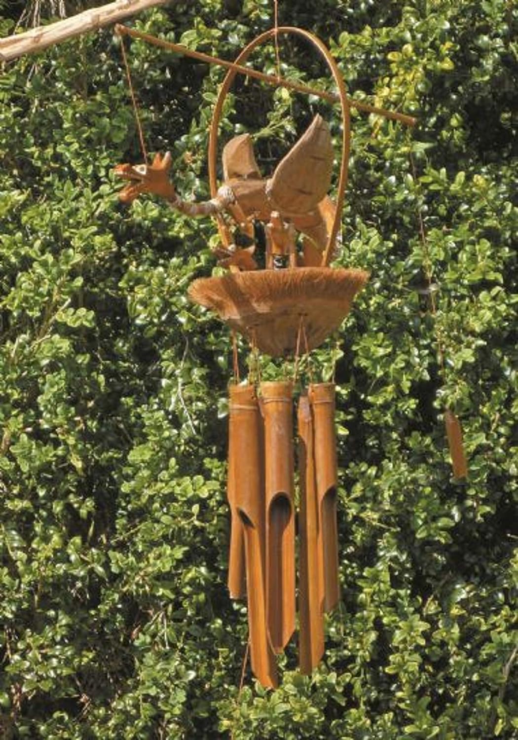 Bamboo Wind Chime Dragon & 2 Baby Dragons Ornaments Figures Nest