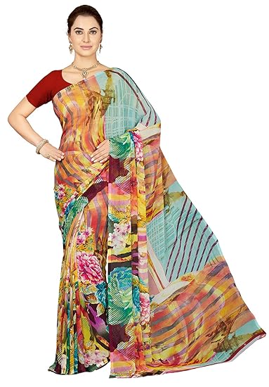 Womens Bhagalpuri Poly Georgette Saree With Blouse Piece (Divastrizk-60010_Multicolored)