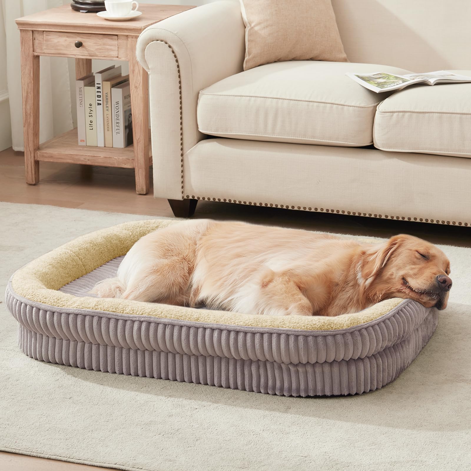 DEBANG HOME Orthopedic Dog Bed for Extra Large Dogs Breeds, High Density Egg Crate Foam Dog Sofa Beds,Oval Kennel Bed, Pet Couch Bed with Four Sided Bolster, Removable Washable Cover& Non-Slip Bottom Image