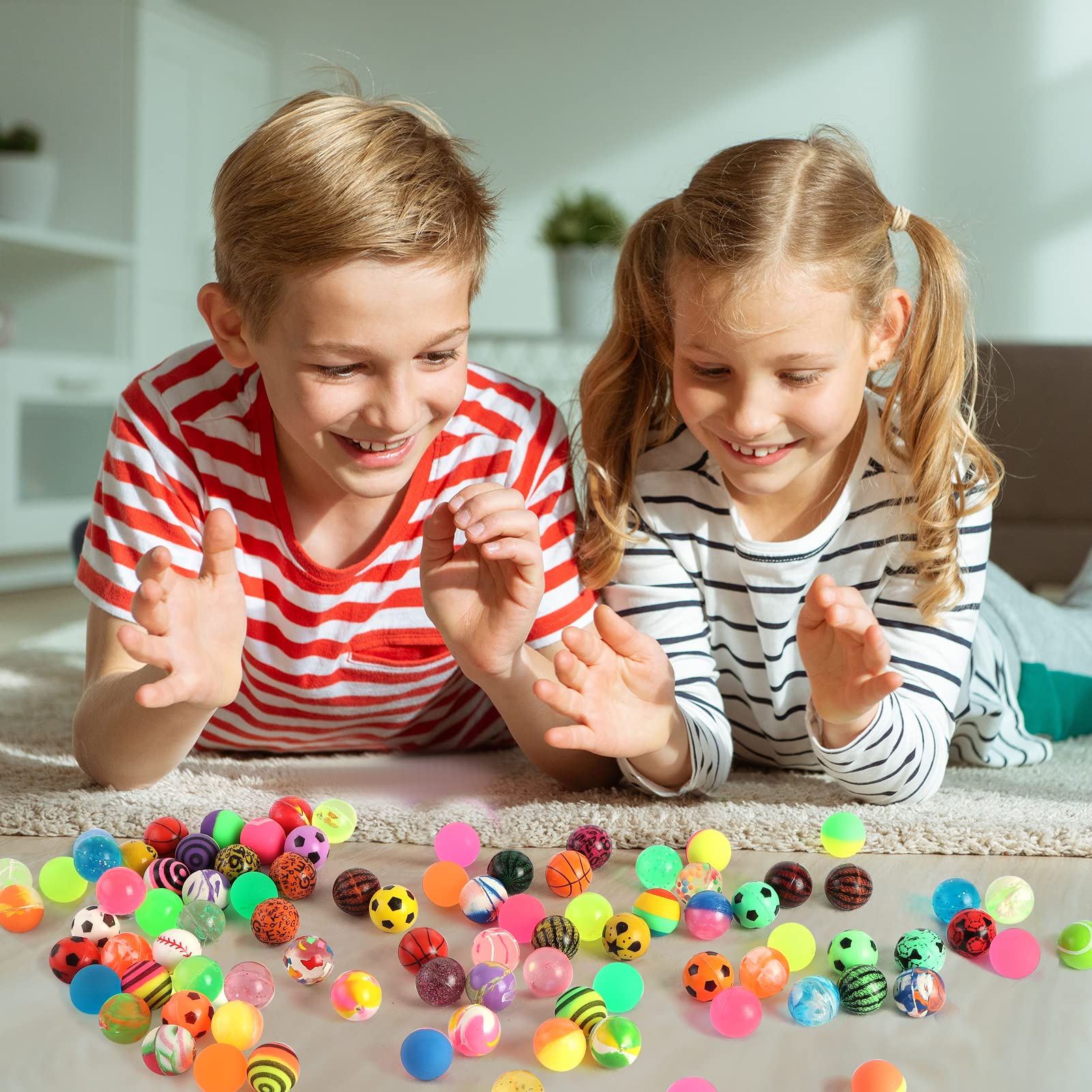 Pllieay 50 Pieces Colorful Bouncy Balls Bulk, Mixed Pattern Bouncy Balls for Kids Party Favors, Prizes, Birthdays Gift