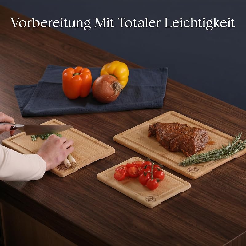Schneidebrett Holz Bambus Set 3-teilig, vorgeölt mit Saftrille — Foto 3 von 8