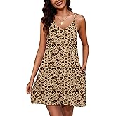 Marvmys Womens Cotton Sleeveless Nightgown Spaghetti Strap V Neck Full Slip Sleep Dress with Pockets
