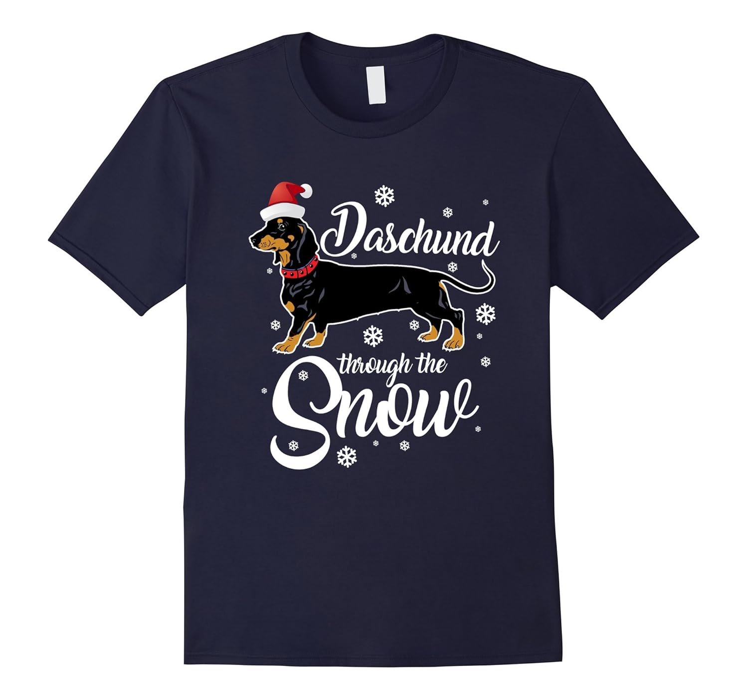 Daschund Through the Snow Funny Christmas Pun T-Shirt-ANZ