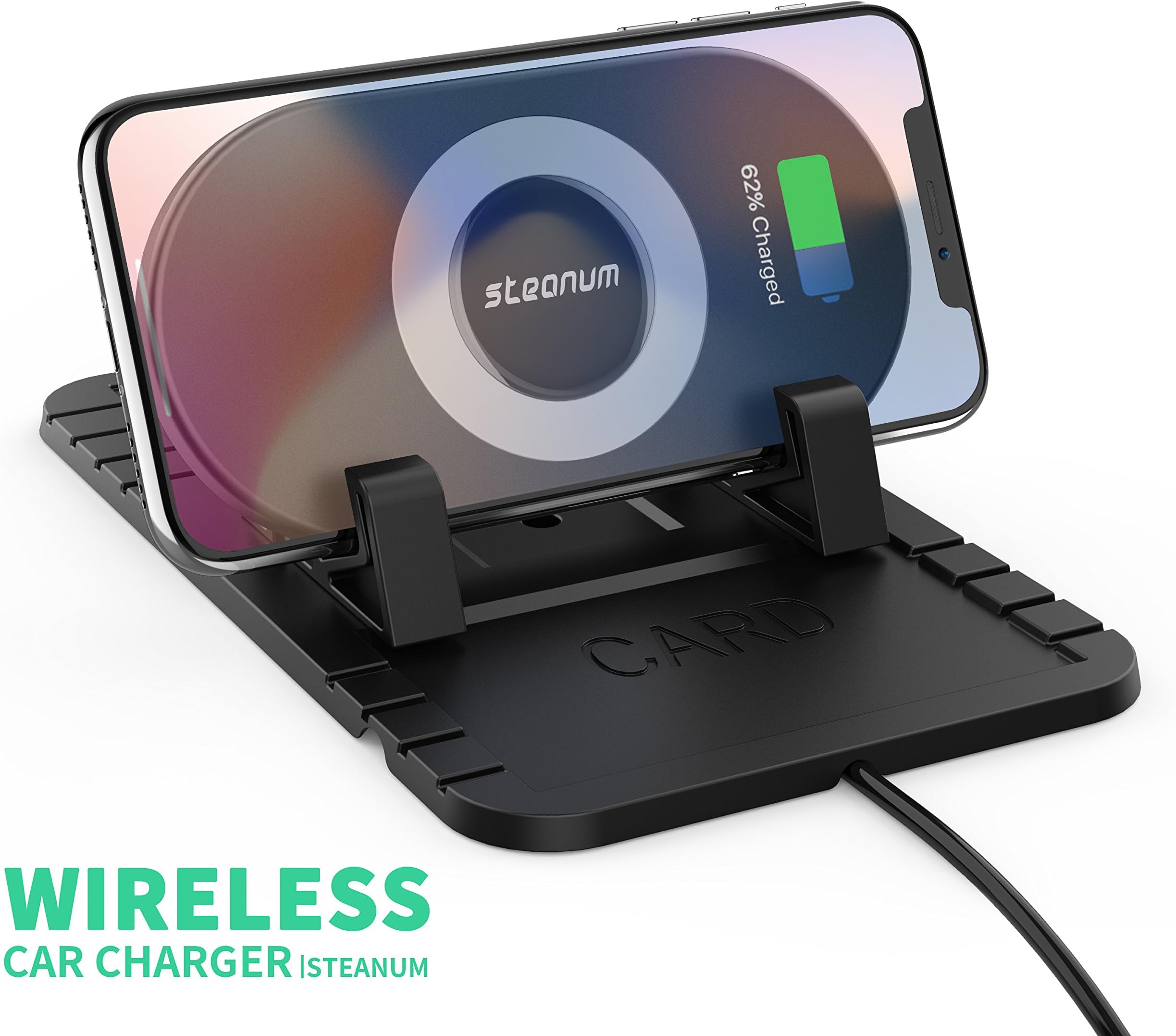 steanum Wireless Car Charger, Qi Wireless Charger,Car Non-slip Silicone Mat Holder Mount Cradle for iPhone X/8/8 Plus,Samsung Note 5/8,Galaxy S9 /S9+ S8 /S8+ /S7/S6 edge +