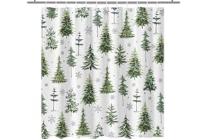 Lindameler Christmas Pine Tree Shower Curtain Greenery Christmas Tree Bathroom Curtain Winter Forest Snowflake Holiday Farmhouse Bathroom Decor for Bathtub Curtain with Hooks (Green, 72x72 inch)
