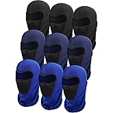 SATINIOR 9 Pieces Balaclava Ski Mask Camo Face Mask Breathable Sun Dust Protection Full Face Cover for Outdoor Activities(Medium,Black, Blue, Navy Blue)