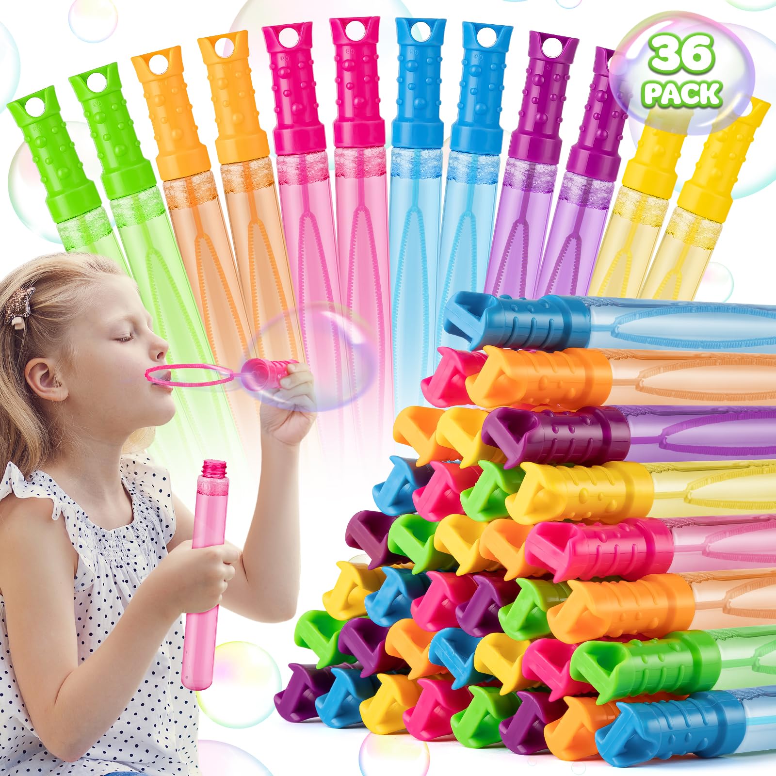 Photo 1 of Jumlys 36 Pack Big Bubble Wands Bulk in 6 Colors, Bulk Party Favors for Kids, Ideal for Easter, Summer, Halloween, Valentine, School Classroom Prizes for Boys & Girls, Ideal Goodies Bags Stuffers