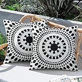 Merrycolor Set of 2 Outdoor Waterproof Throw Pillow Covers Black and White Pillow Covers Floral Decorative Square Pillowcases Farmhouse Boho Outdoor Pillows for Patio Furniture 18x18 Inch