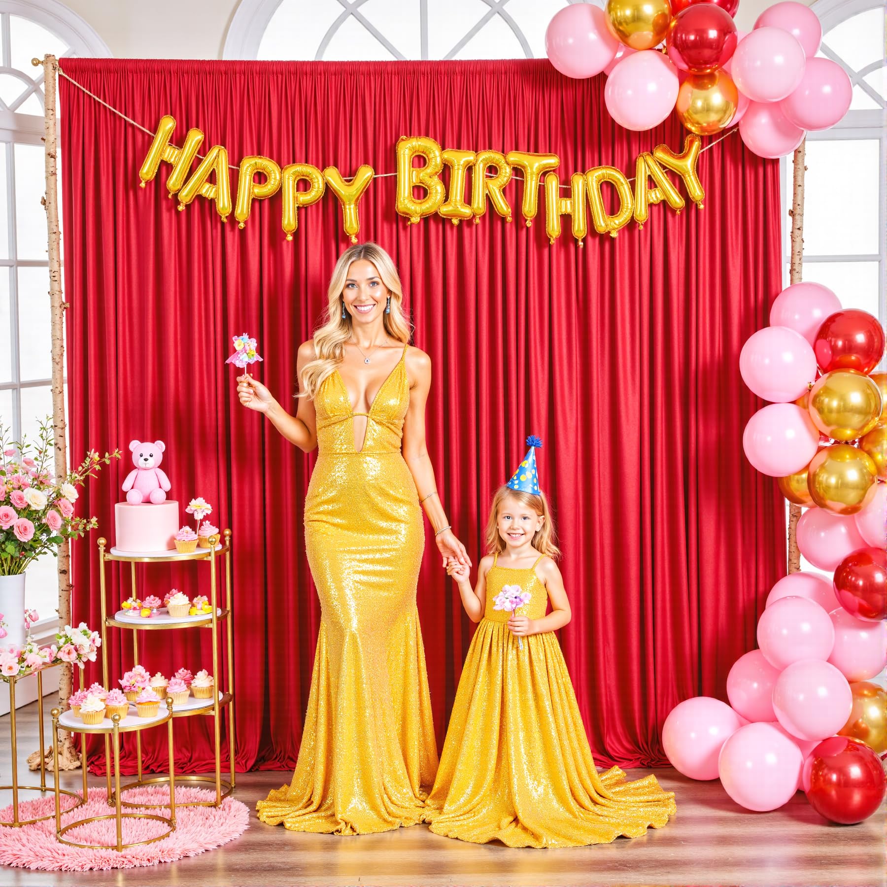 Photo 1 of 10ft x 10ft Red Backdrop Curtain for Parties Red Wrinkle Free Backdrop Drapes Panels for Wedding Baby Shower Birthday Photo Photography Christmas Polyester Fabric Background Decoration