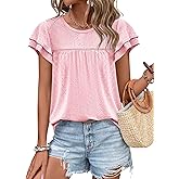 Zwurew Womens Summer Tops Crewneck Eyelet Ruffle Sleeve Blouses Casual Babydoll Shirts 2026 S-2XL