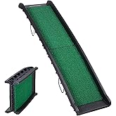 Folding Dog Ramp for Car Truck SUV 61 Inches Portable Pet Ramp with Grass Padded for Large Dogs Non Slip with Raised Siderail